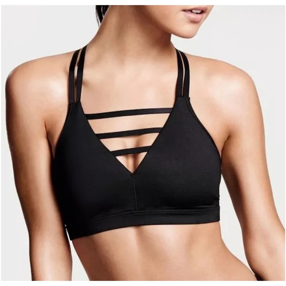 Victoria's Secret VSX Black Cage Front Sports Bra, Medium
